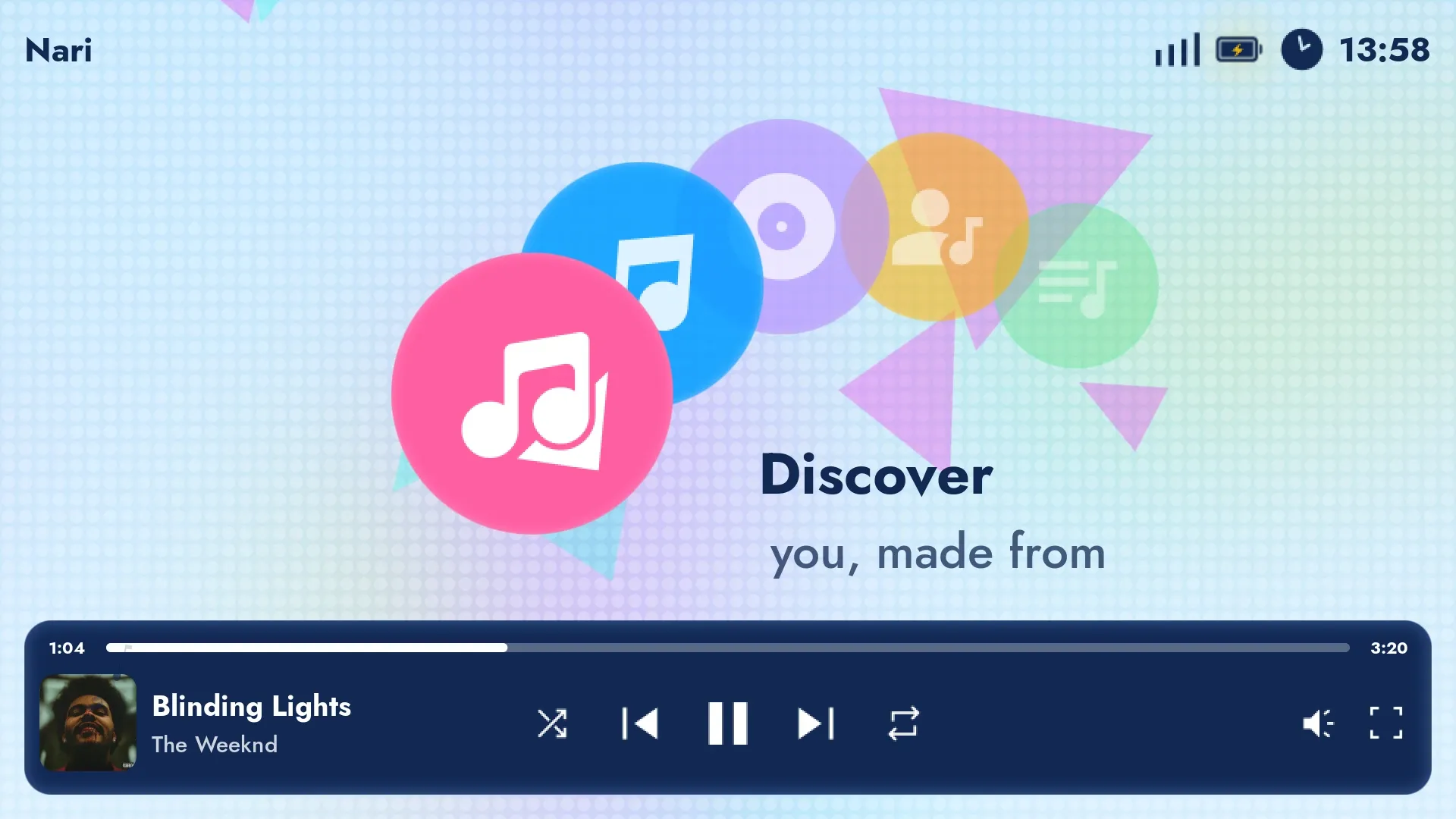 Nari on desktop: Home